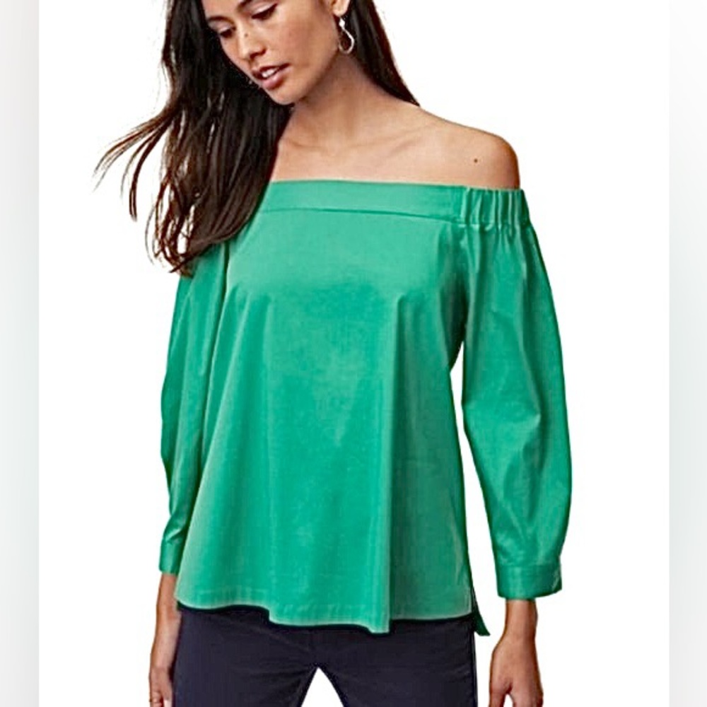Ann Taylor LOFT New! Kelly Green Button Back Womens Sz S Off The Shoulder Blouse